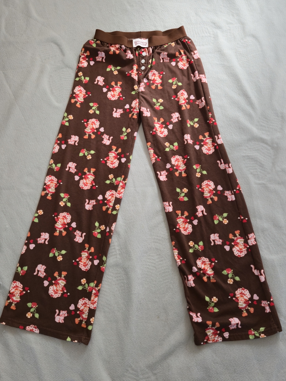 Strawberry Shortcake Women Medium Brown Pajama Lounge Pants Cat Custard